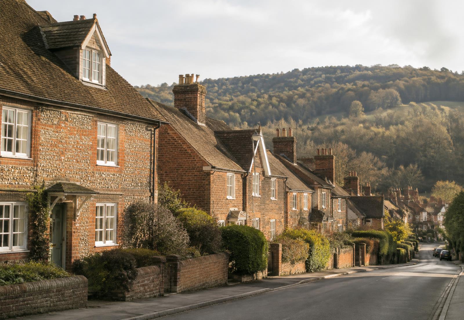 Brick and flint homes on a Buckinghamshire street